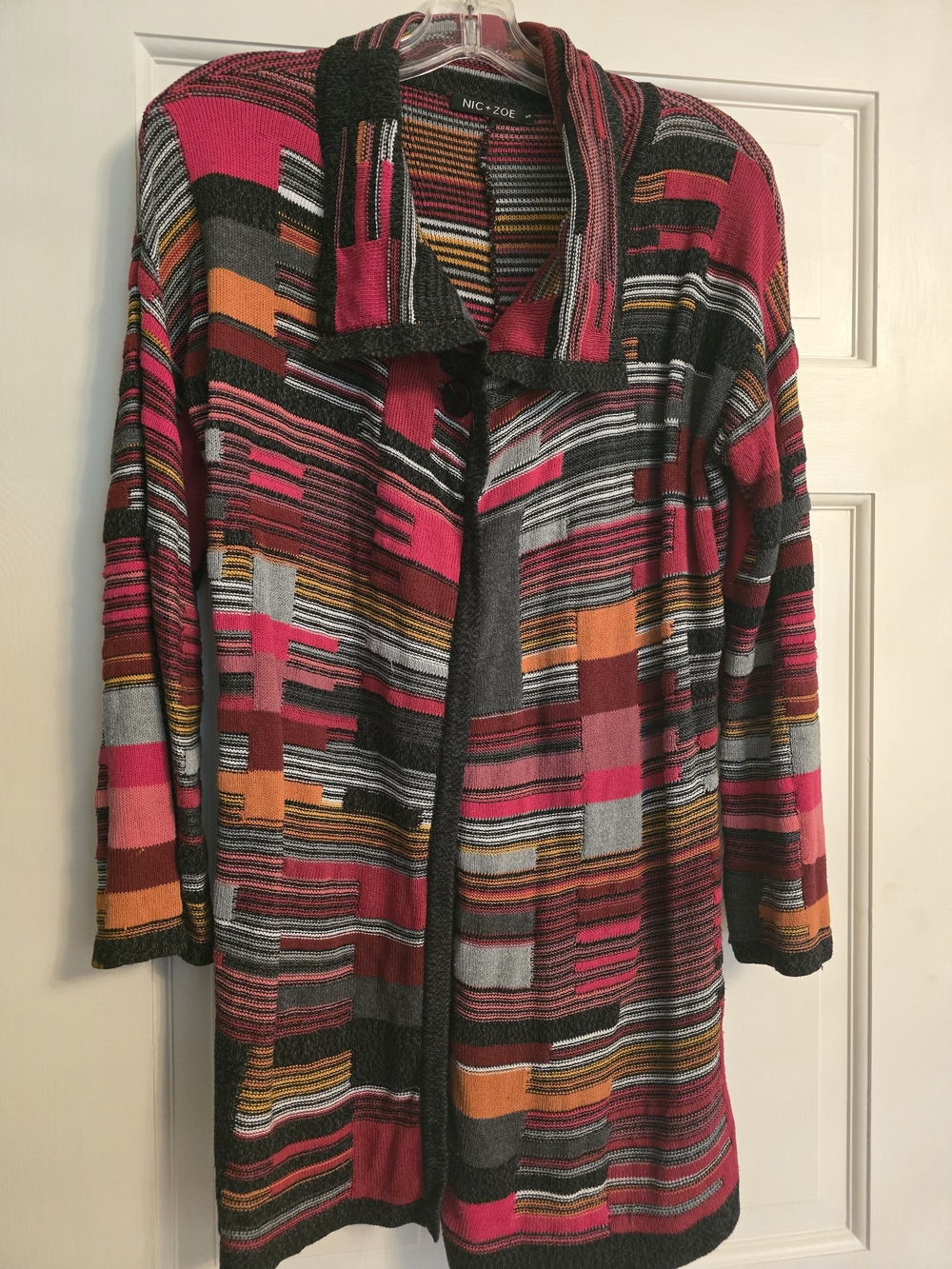 Nic + Zoe Multi-Color Intarsia Knit Long Cardigan Sweater